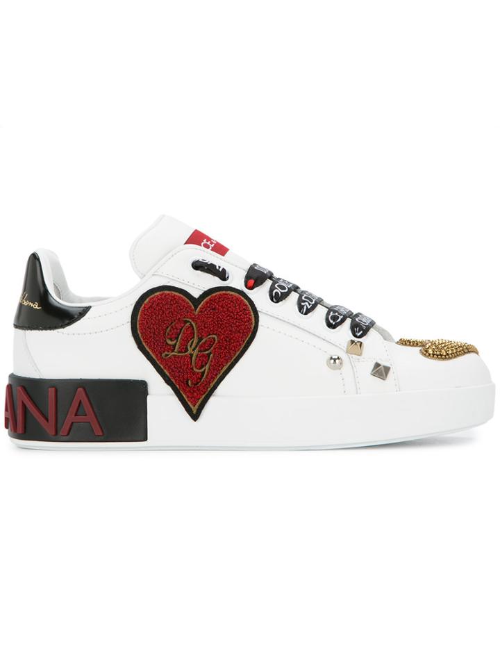 Dolce & Gabbana Queen Of Hearts Lace-up Trainers - White