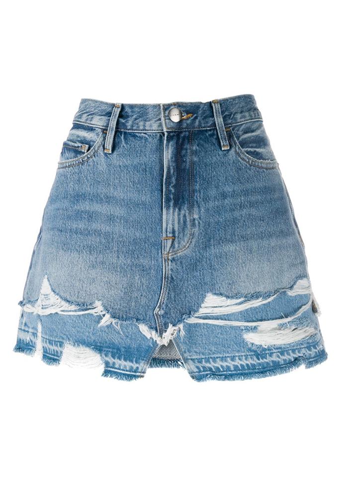 Frame Distressed Mini Skirt - Blue