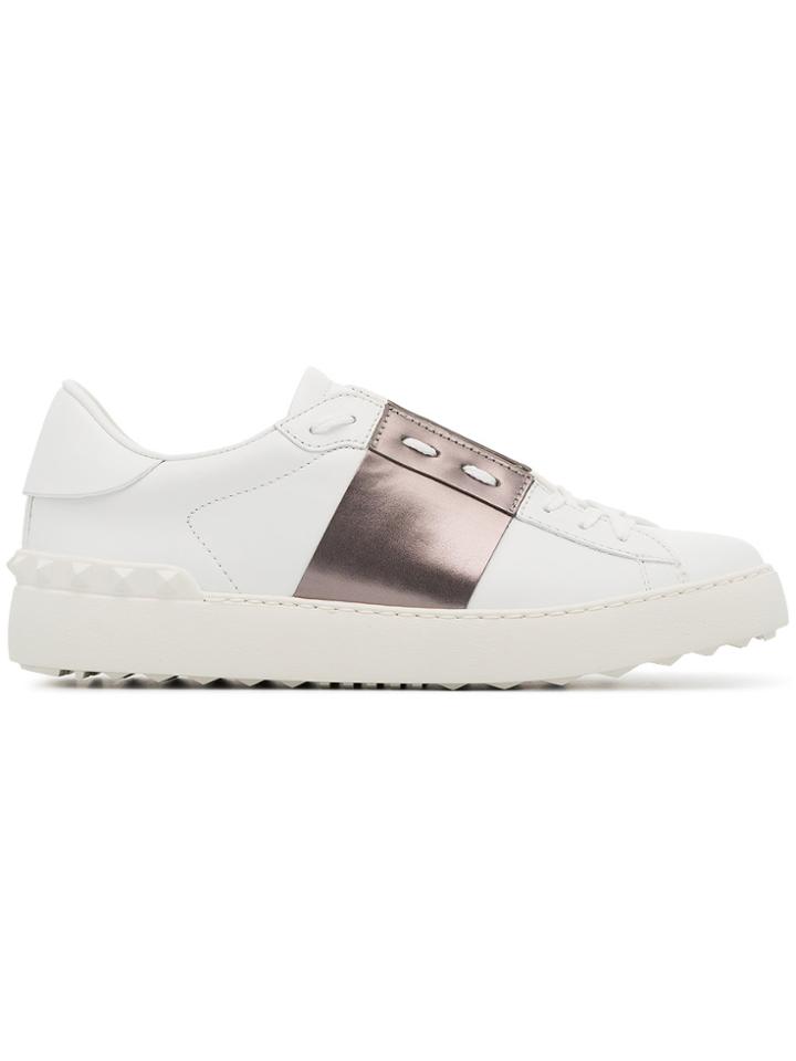 Valentino White And Metallic Bronze Garavani Open Leather Sneakers