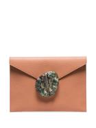 Nathalie Trad Coral Rene Leather Shell Clasp Clutch - Neutrals