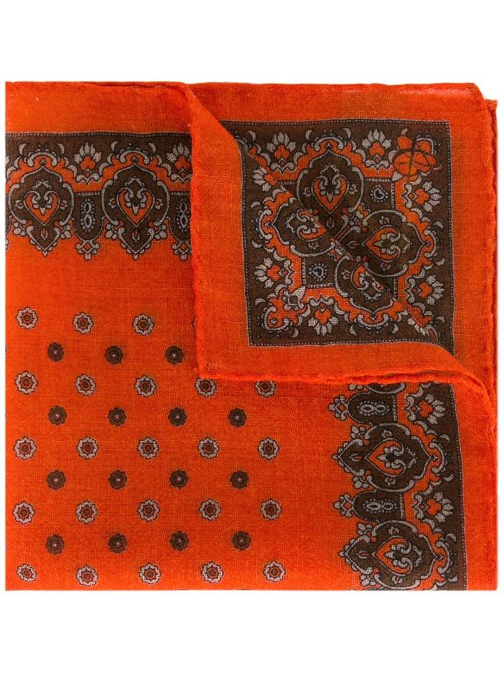 Canali Patterned Pocket Handkerchief, Men's, Yellow/orange, Wool