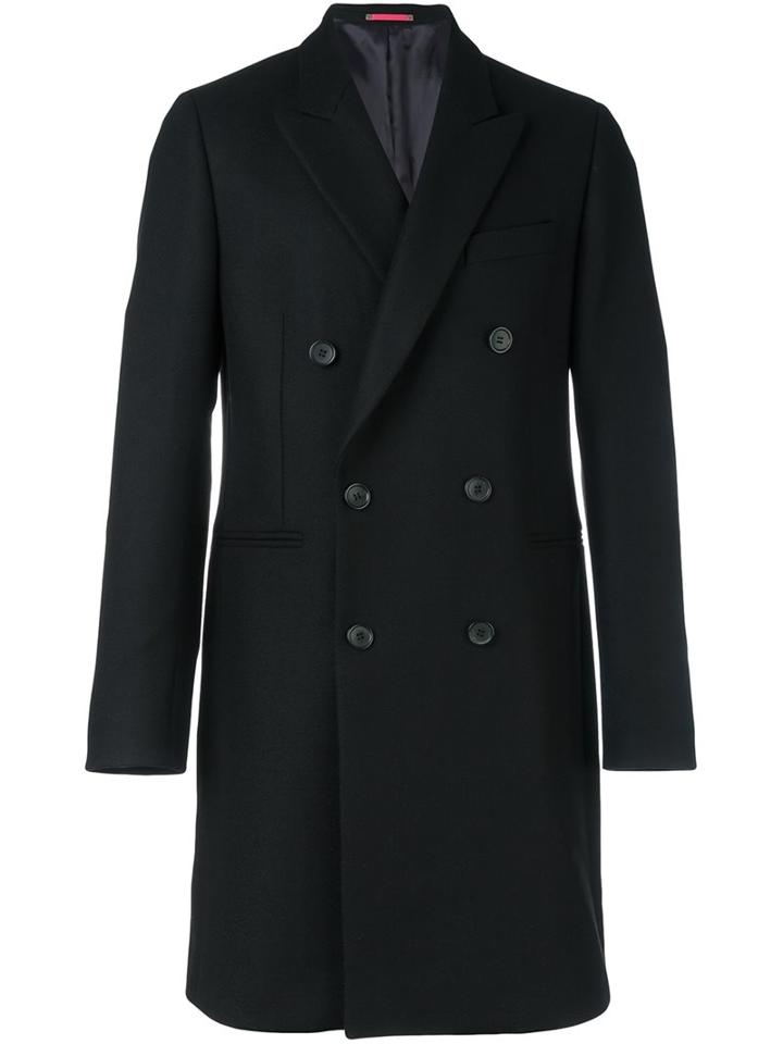 Ps By Paul Smith Double Breasted Coat, Men's, Size: Small, Black, Nylon/viscose/cashmere/wool