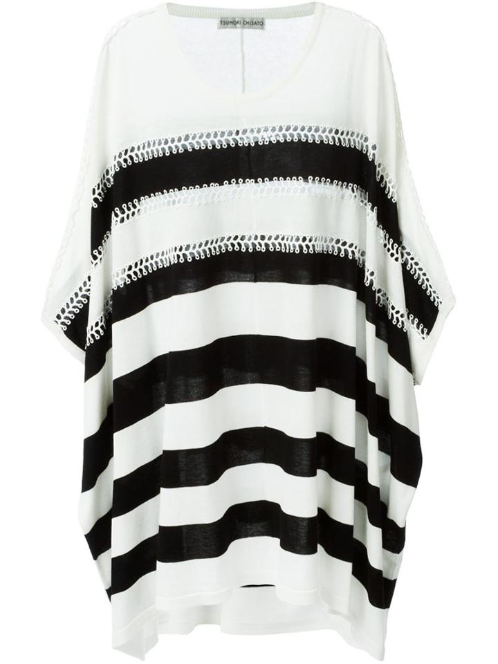 Tsumori Chisato Crocheted Stripe Sweater, Women's, Size: 2, White, Lyocell/cotton/silk