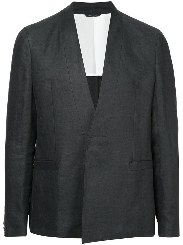 Sartorial Monk Collarless Cropped Blazer - Grey