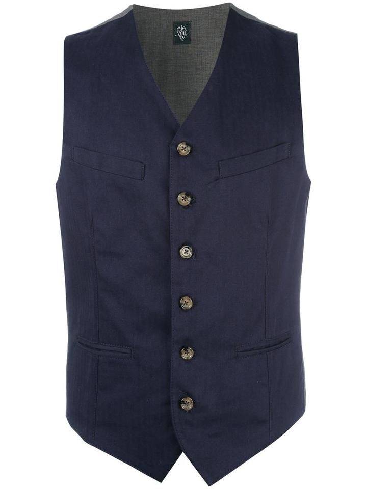 Eleventy Classic Waistcoat, Men's, Size: Xxl, Blue, Cotton