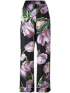Dolce & Gabbana Tulip Print Twill Pyjama Pants, Women's, Size: 38, Black, Silk