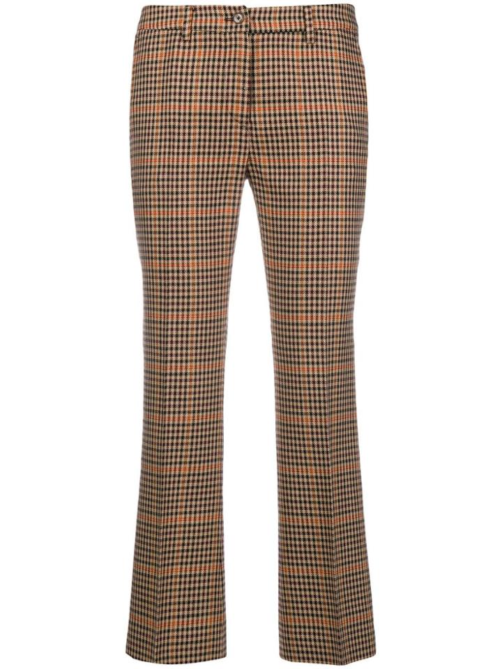 Pt01 Cropped Checked Trousers - Brown