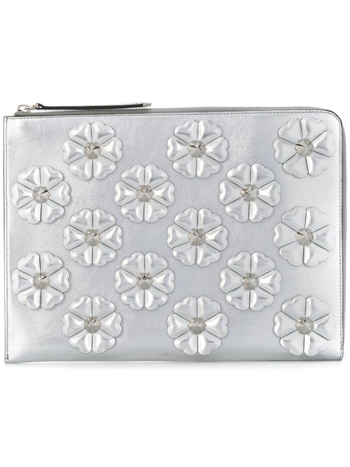 Fendi Floral Appliqué Clutch - Metallic