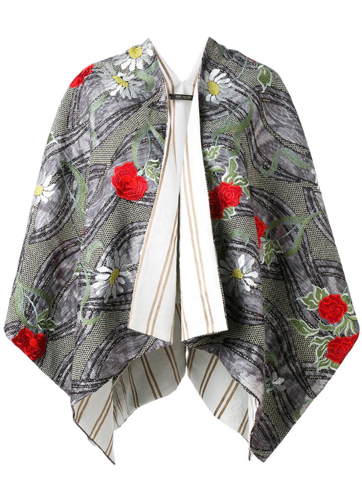 Ermanno Gallamini Embroidered Roses Poncho - Black