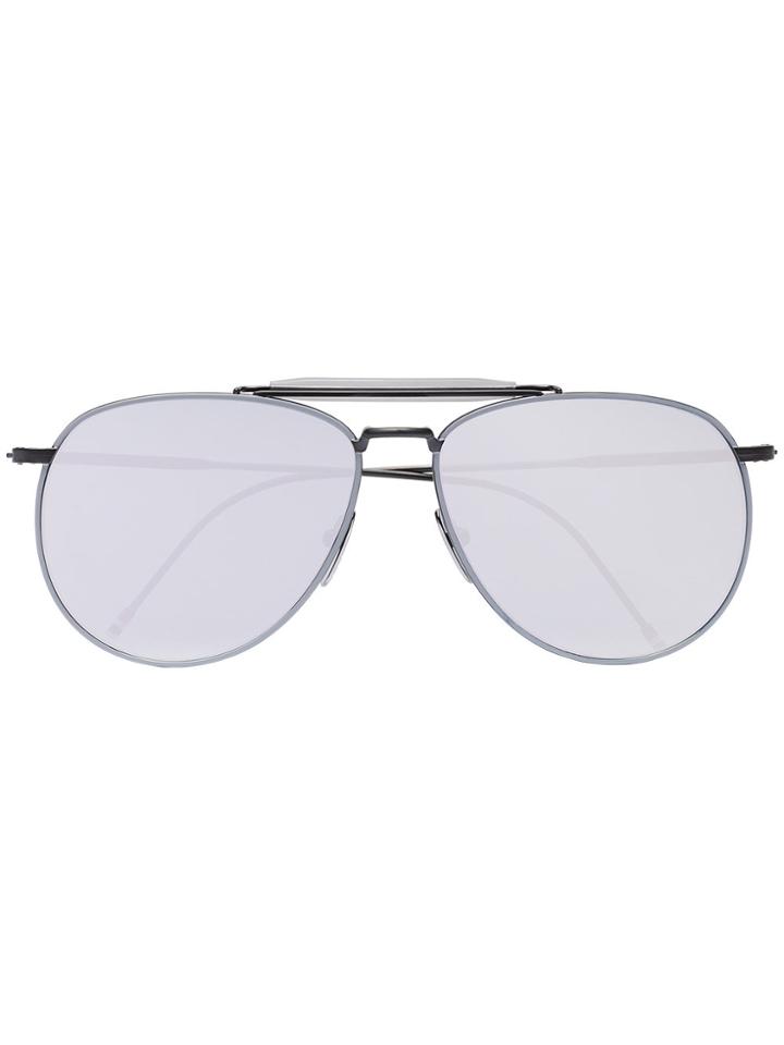 Thom Browne Eyewear Metallic Silver Aviator Sunglasses