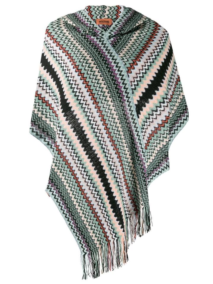 Missoni Geometric Intarsia Knit Poncho - Green