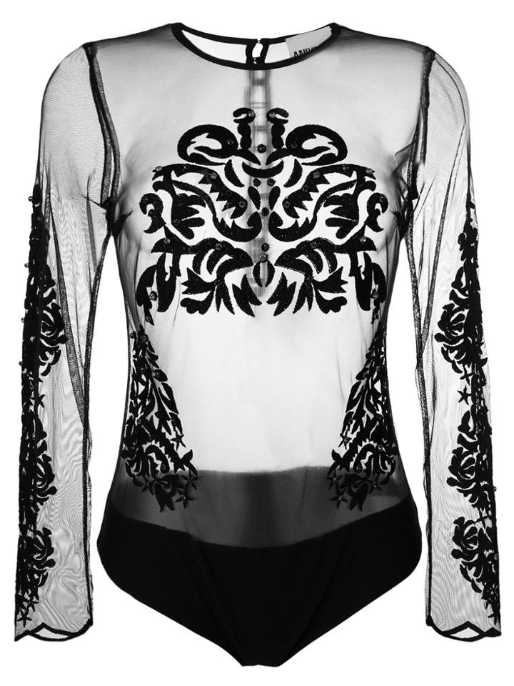 Aniye By Sheer Embroidered Panel Body - Black