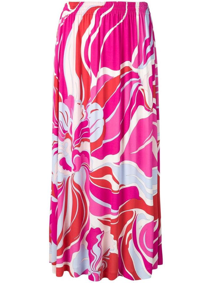 Emilio Pucci Rivera Print Pleated Jersey Maxi Skirt - Pink