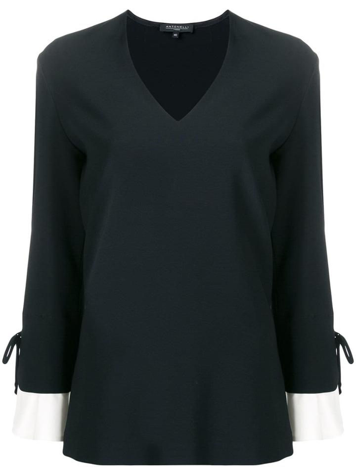 Antonelli Lace Up Cuffs Blouse - Black