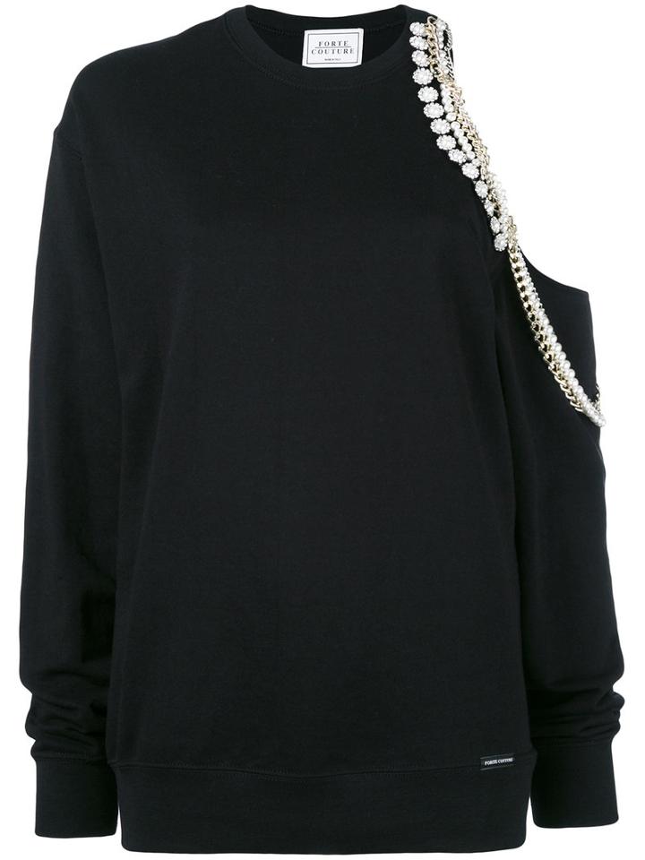 Forte Couture - Chained Asymmetric Sweatshirt - Women - Cotton - S, Black, Cotton