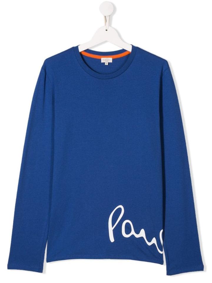 Paul Smith Junior Long Sleeve Logo Printed T-shirt - Blue
