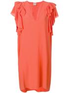 Nude Ruffled Sleeve Midi Dress - Orange