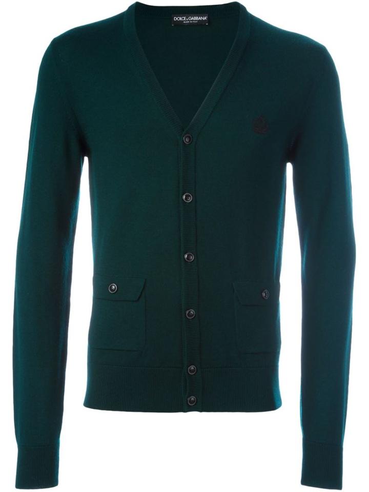 Dolce & Gabbana Embroidered Crown Cardigan, Men's, Size: 50, Green, Virgin Wool
