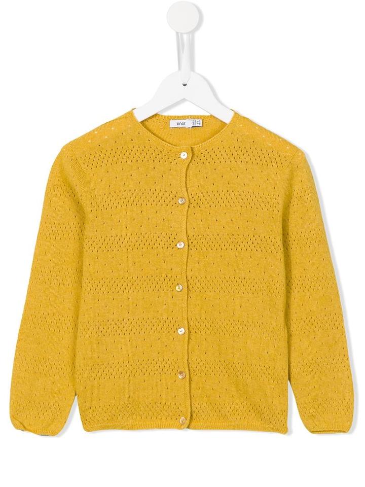 Knot Stitch Pointelle Cardigan, Girl's, Size: 6 Yrs, Yellow/orange