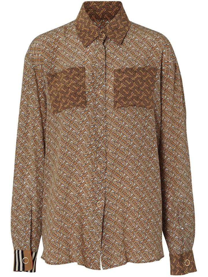 Burberry Two-tone Monogram Print Shirt - Brown
