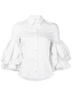 Christian Siriano Ruffled Sleeve Shirt, Women's, Size: 4, White, Cotton/spandex/elastane