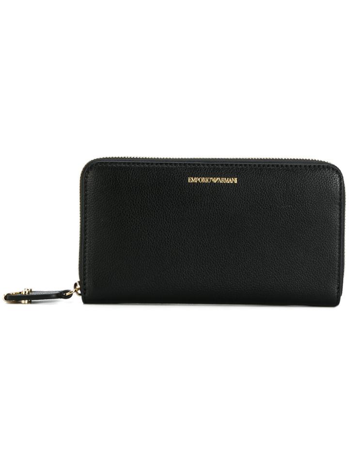 Emporio Armani Logo Stamped Zip Wallet - Black
