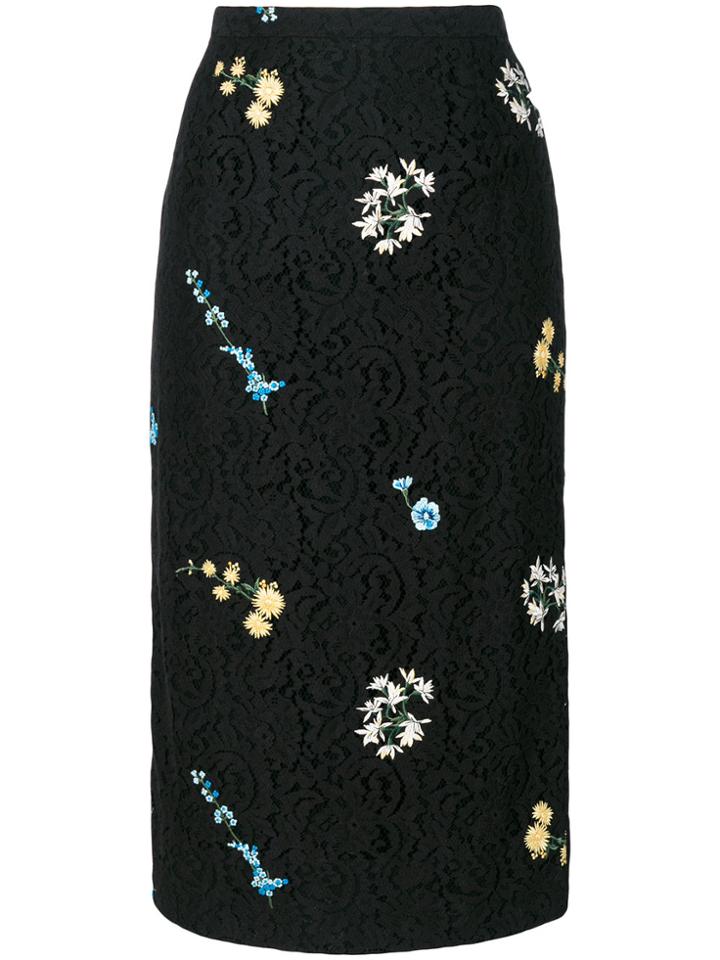 No21 Floral Embroidery Lace Skirt - Black