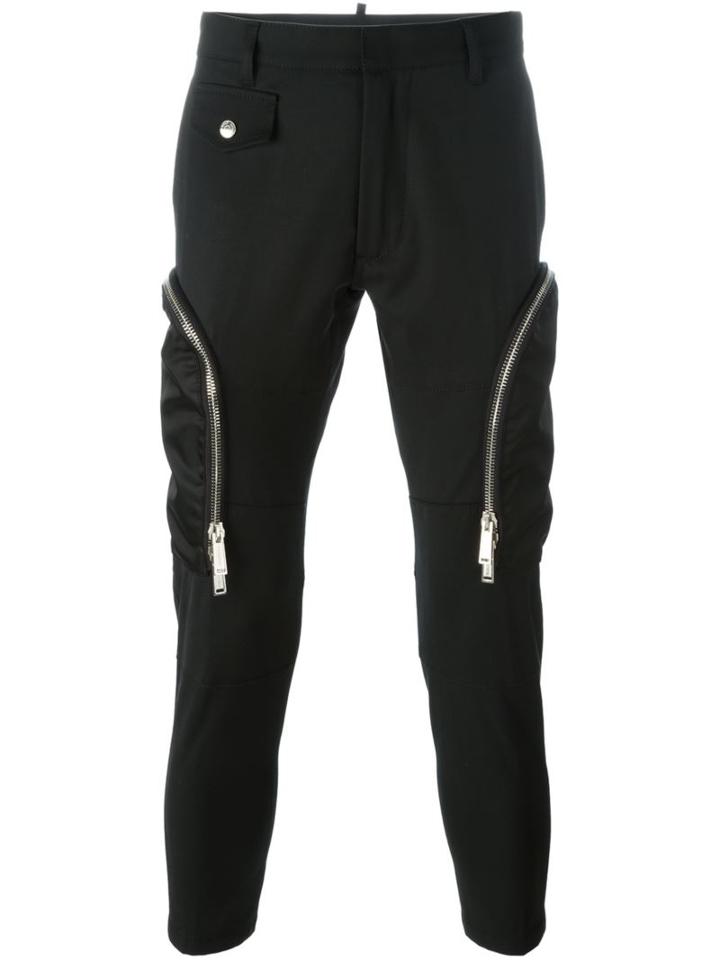 Dsquared2 Zip Detail Trousers, Men's, Size: 48, Black, Cotton/polyamide/spandex/elastane/virgin Wool