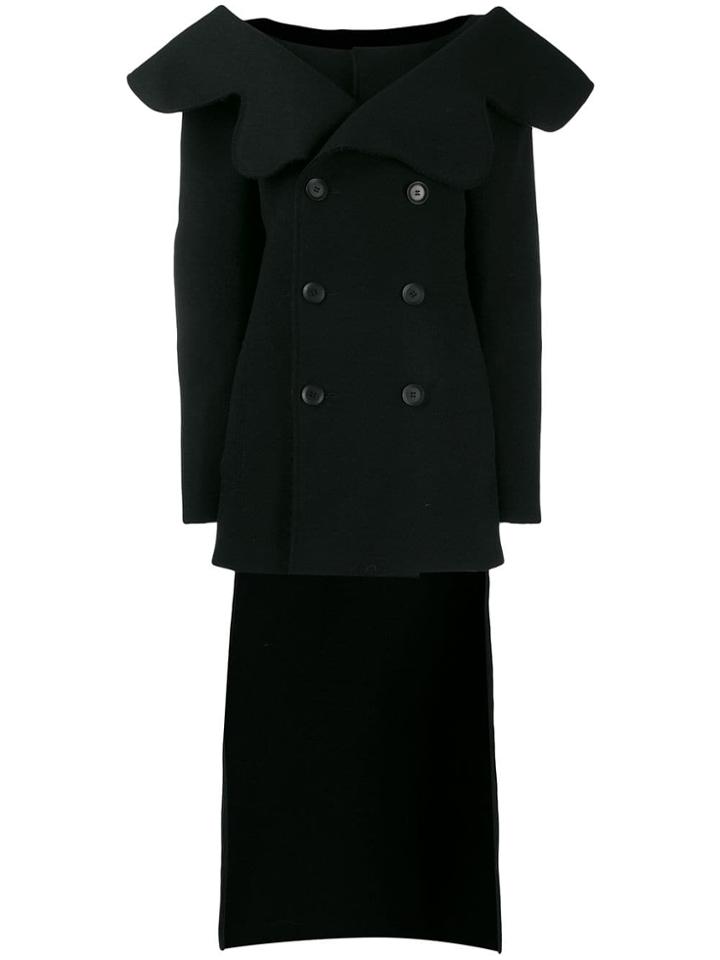 Yohji Yamamoto Pre-owned Ruffled Peacoat - Black