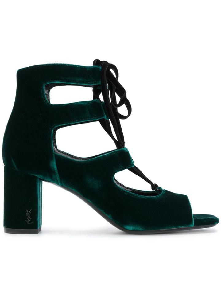 Saint Laurent Loulou 70 Lace-up Sandals - Green