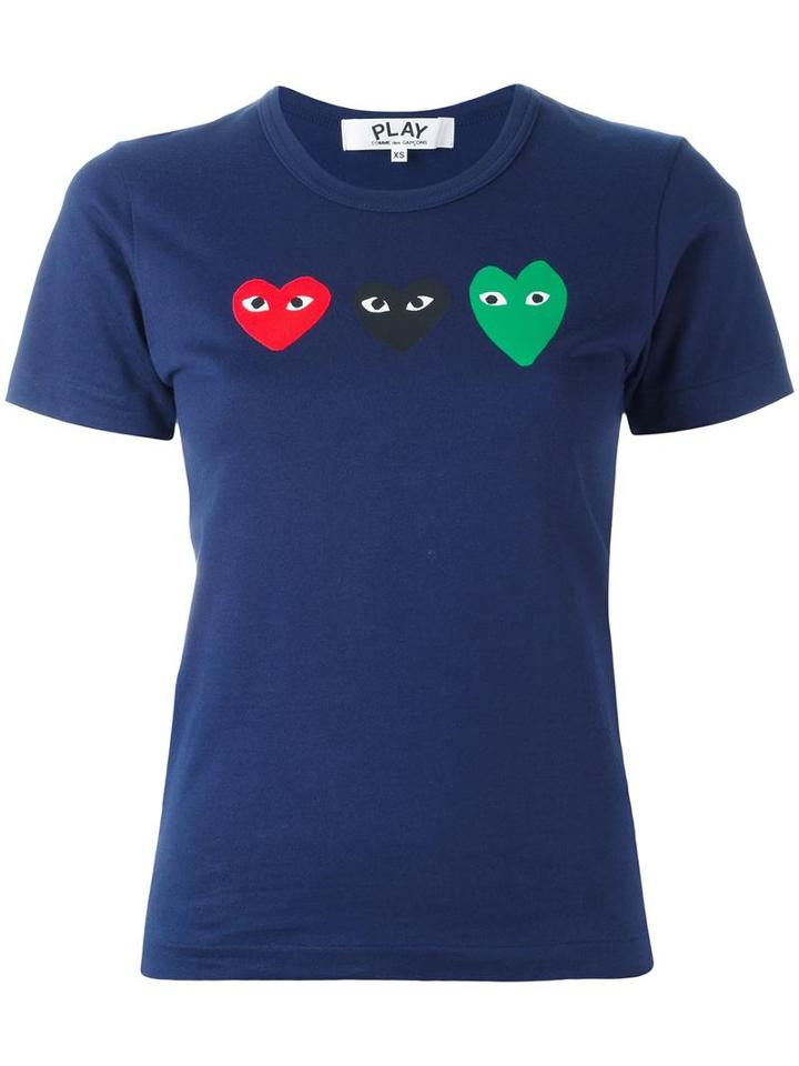 Comme Des Garçons Play Heart Print T-shirt, Women's, Size: Small, Blue, Cotton