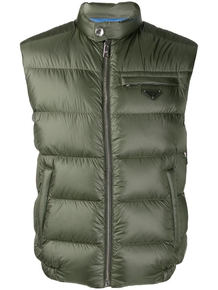 Prada Zipped Padded Gilet - Green