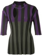 Nina Ricci - Striped Cut-out Detail Blouse - Women - Polyamide/spandex/elastane/viscose/wool - L, Grey, Polyamide/spandex/elastane/viscose/wool