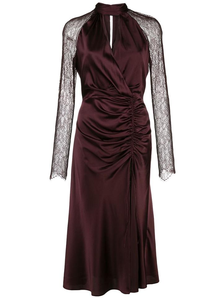 Jonathan Simkhai Ruched Lace-sleeves Dress - Purple