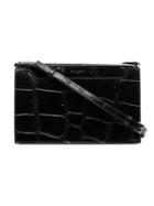 Saint Laurent Black Catherine Croc Print Patent Leather Shoulder Bag