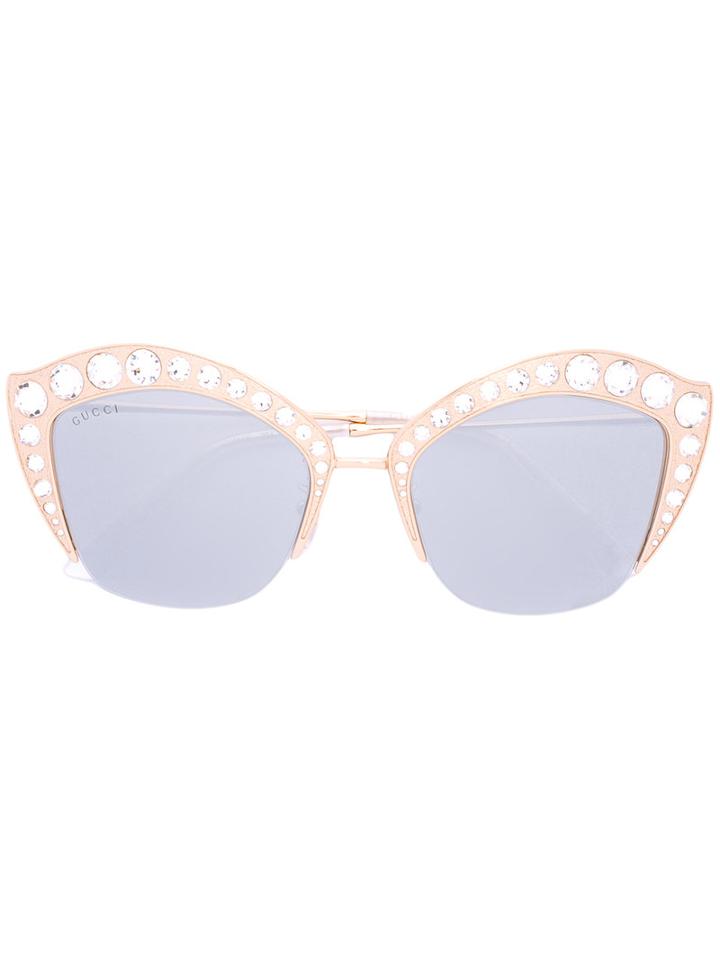 Gucci Eyewear - Cat Eye Sunglasses - Women - Crystal/metal (other) - One Size, Nude/neutrals, Crystal/metal (other)