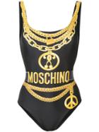 Moschino - Chain Illusion Print Swimsuit - Women - Polyester/spandex/elastane - 44, Women's, Black, Polyester/spandex/elastane
