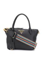 Prada Striped Shoulder Strap Tote - Black