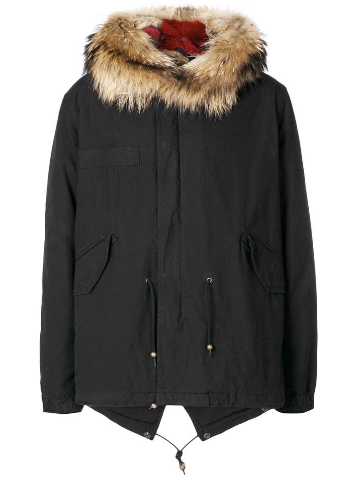 Mr & Mrs Italy - Linen Hooded Coat - Men - Cotton/lamb Skin/rabbit Fur/racoon Fur - Xs, Black, Cotton/lamb Skin/rabbit Fur/racoon Fur