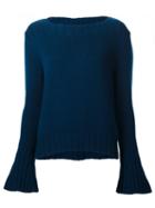 Derek Lam Flared Sleeve Jumper, Women's, Size: Small, Blue, Cotton/cashmere