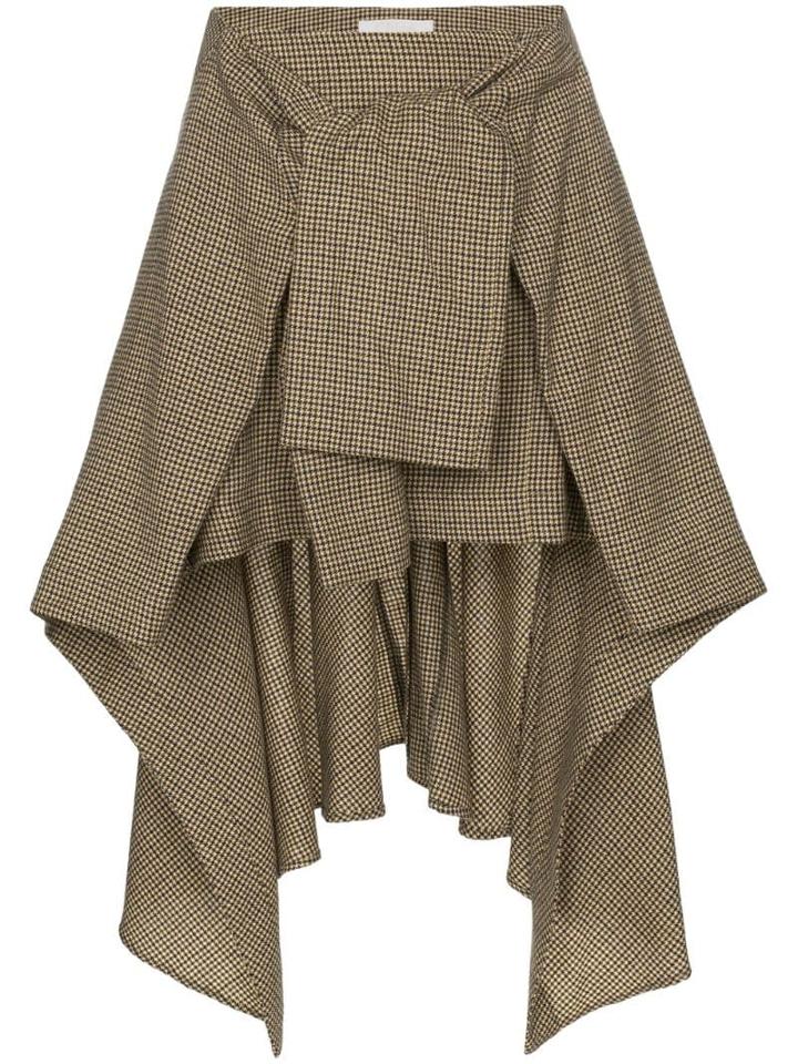 Chloé Asymmetric Tie-waist Check Skirt - Brown