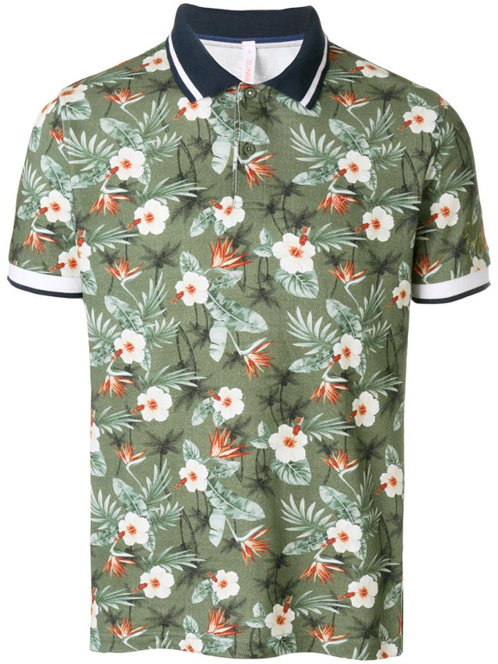 Sun 68 Hawaii Print Polo Shirt - Green