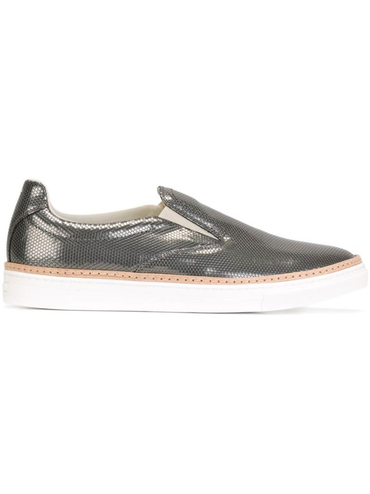 Maison Margiela Metallic (grey) Slip-on Sneakers, Women's, Size: 37, Calf Leather/leather/rubber