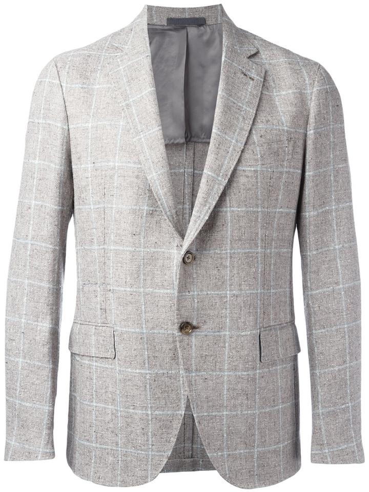 Eleventy Checked Blazer, Men's, Size: 48, Nude/neutrals, Linen/flax/polyamide/cupro