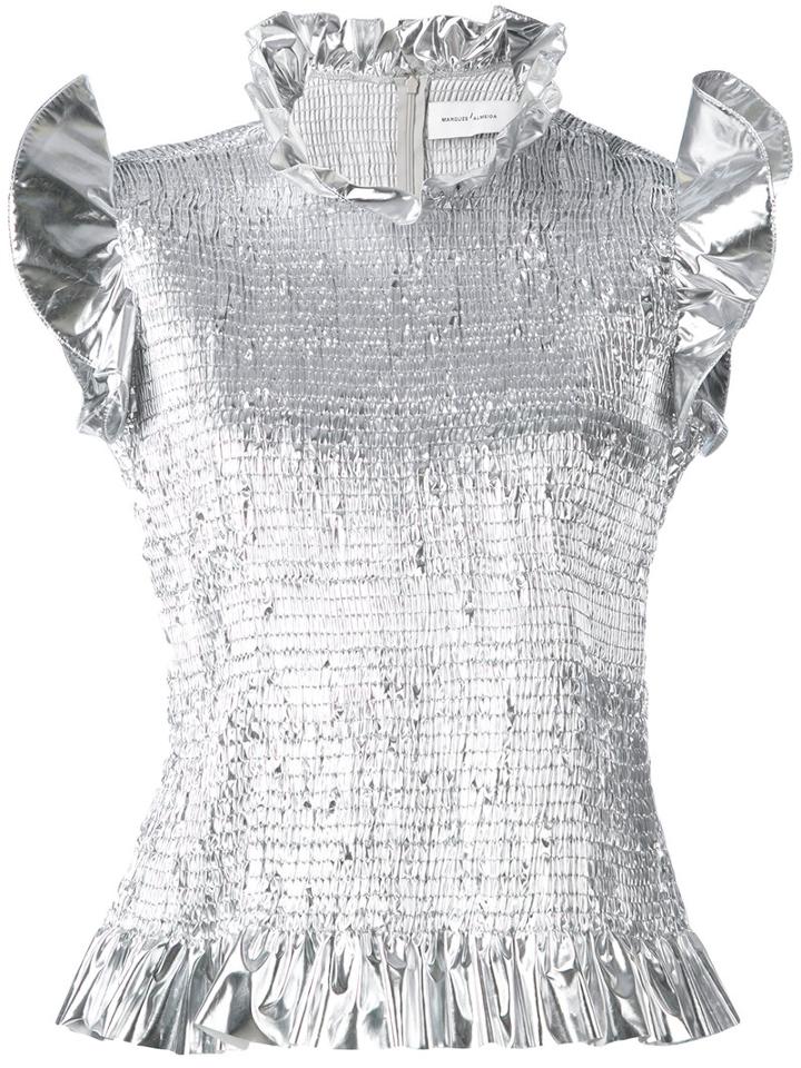 Marques'almeida - Ruffled Metallic (grey) Blouse - Women - Polyester - S, Polyester