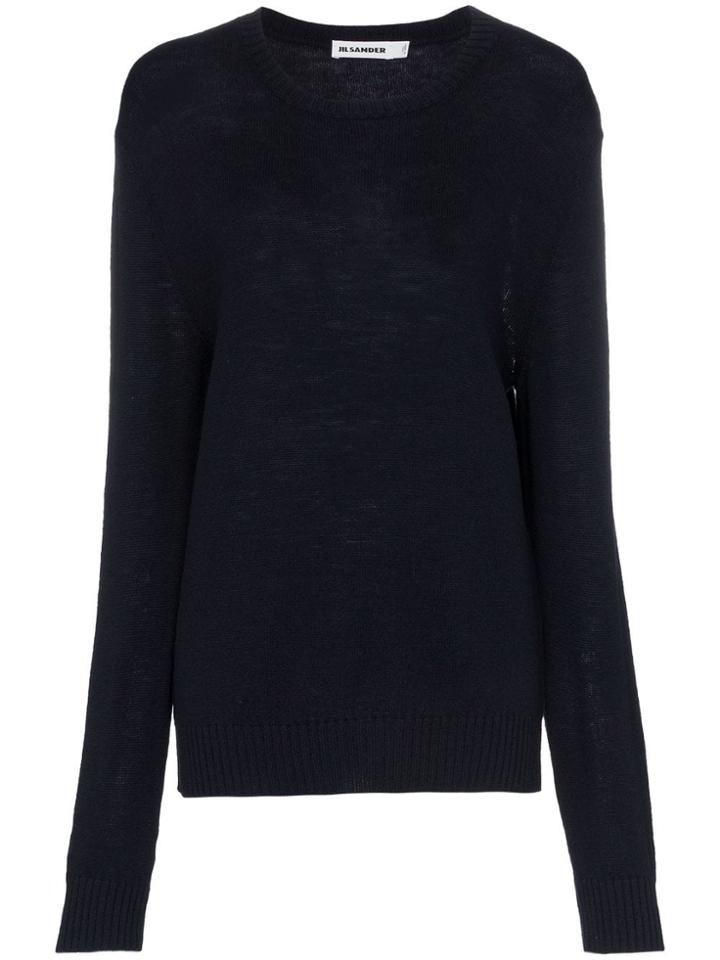 Jil Sander Wool Loose Fit Long Sleeve Jumper - Blue