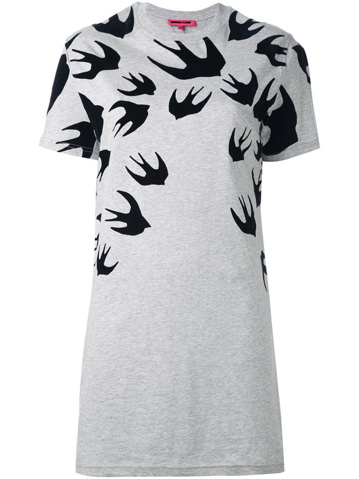 Mcq Alexander Mcqueen 'swallow' T-shirt Dress, Women's, Size: Small, Grey, Cotton