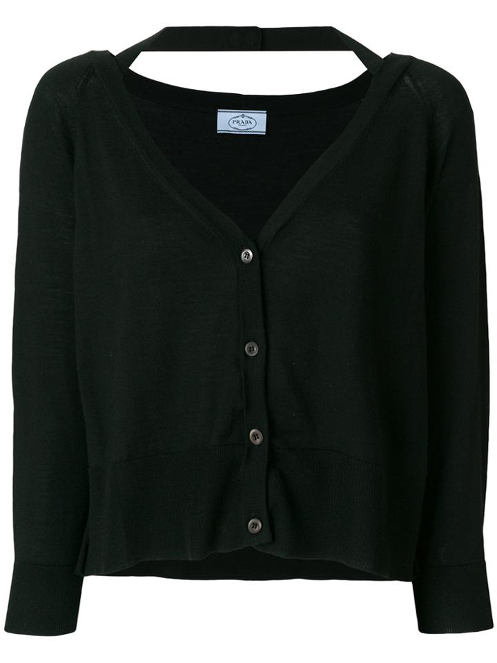 Prada Cropped V-neck Cardigan - Black