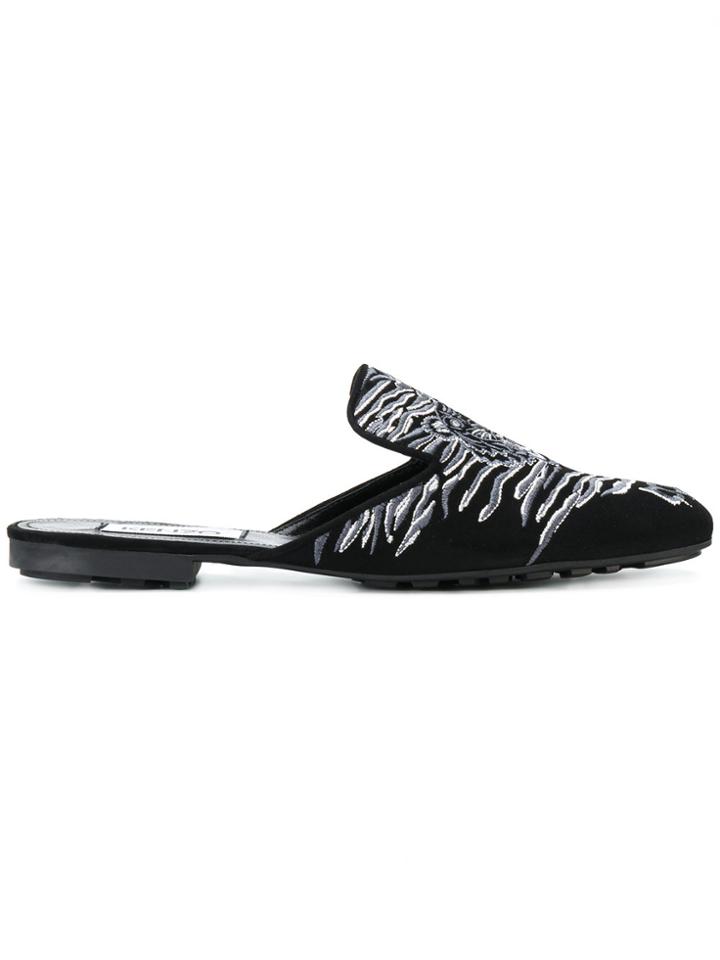 Kenzo Tiger Embroidered Mules - Black