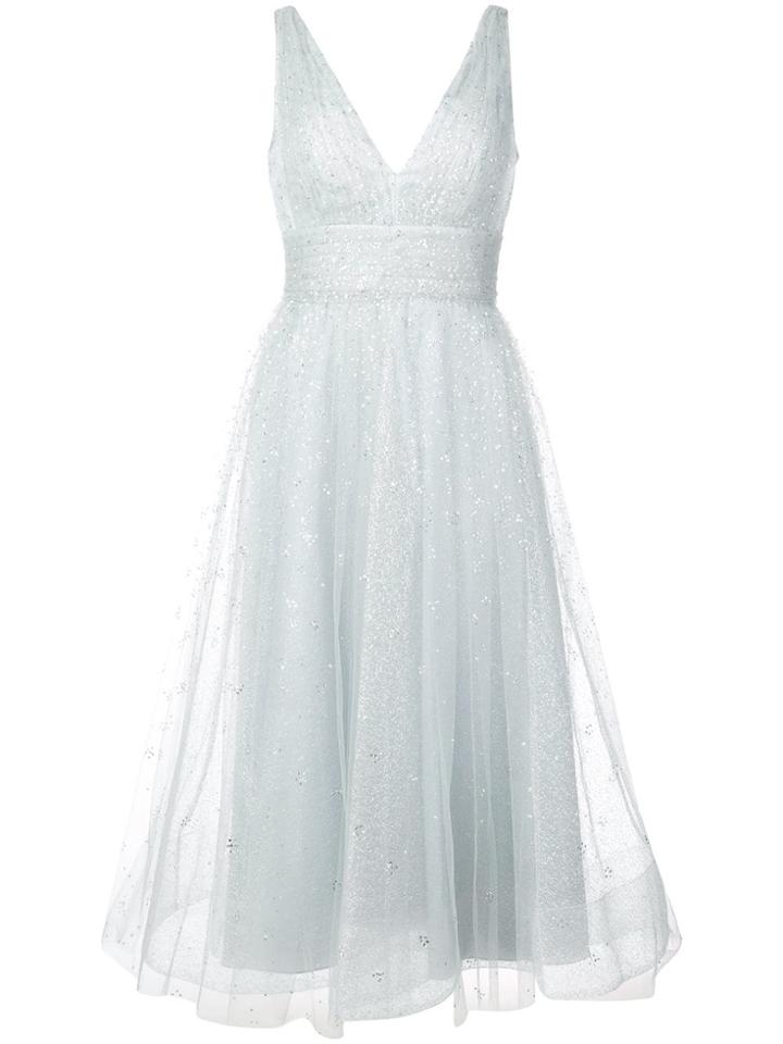 Marchesa Notte Glitter Tulle Midi Dress - Blue